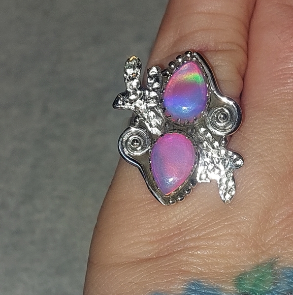 Aurora Opal Double Stone Sterling Silver Statement Ring - Picture 8 of 9